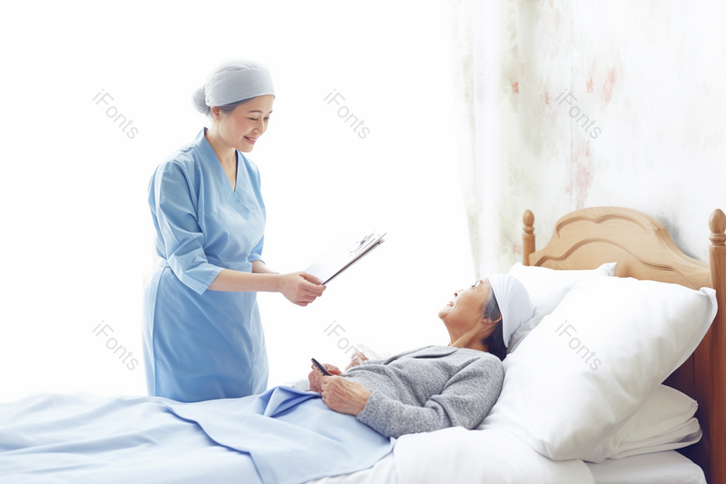 女护工家里看望记录老人健康状态温馨护理,高清,摄影图,摄影图片,图片大全,摄影图免费下载